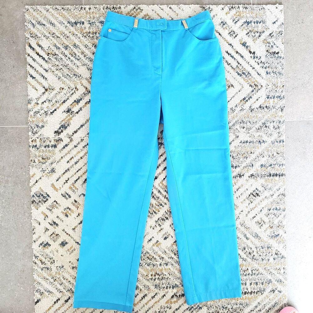 St. John Sport Womens Aqua Blue Pants Travel Trousers Cotton Spandex SZ 8